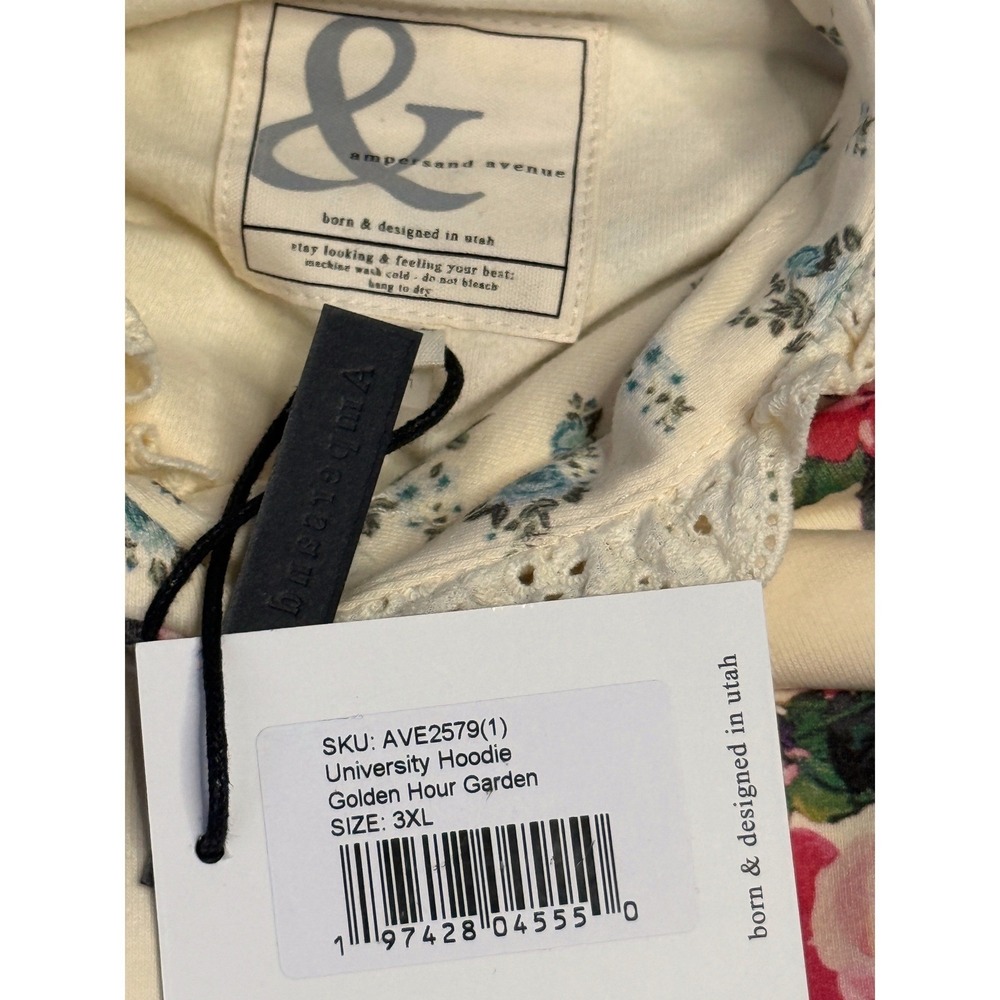 Ampersand Avenue Golden Hour Garden University Hoodie Floral Lace Trim 3XL NEW - Picture 10 of 12